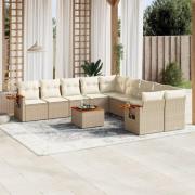 vidaXL Loungegrupp för trädgården m. dynor 11 delar beige konstrotting