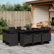 vidaXL Matgrupp för trädgården med dynor 11 delar svart konstrottning