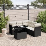 vidaXL Loungegrupp med dynor 6 delar svart konstrotting