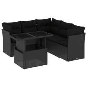 vidaXL Loungegrupp med dynor 6 delar svart konstrotting