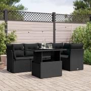 vidaXL Loungegrupp med dynor 6 delar svart konstrotting
