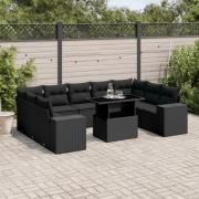 vidaXL Loungegrupp 10 delar med svarta dynor konstrotting