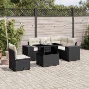 vidaXL Loungegrupp med dynor 6 delar svart konstrotting