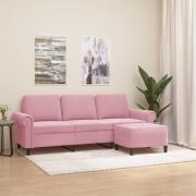 vidaXL 3-sitssoffa med fotpall rosa 180 cm sammet