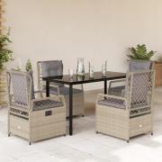 vidaXL Matgrupp för trädgården med dynor 5 delar beige konstrotting