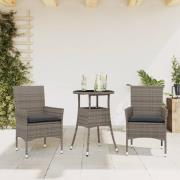vidaXL Matgrupp för trädgården med dynor 3 delar grå konstrotting&glas
