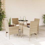 vidaXL Matgrupp för trädgård med dynor 5 delar beige konstrotting&glas