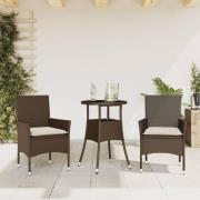 vidaXL Matgrupp för trädgård med dynor 3 delar brun konstrotting&glas