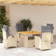 vidaXL Matgrupp för trädgården med dynor 5 delar beige konstrotting