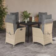 vidaXL Matgrupp för trädgården med dynor 5 delar mixbeige konstrotting
