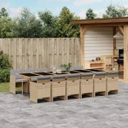 vidaXL Matgrupp för trädgården med dynor 13delar mixbeige konstrotting