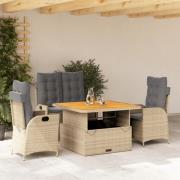 vidaXL Soffgrupp för trädgården med dynor 4 delar beige konstrotting