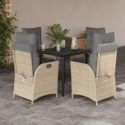 vidaXL Matgrupp för trädgården med dynor 5 delar beige konstrotting