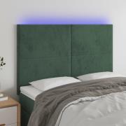 vidaXL Sänggavel LED mörkgrön 144x5x118/128 cm sammet