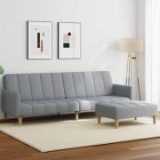 vidaXL Bäddsoffa 2-sits med fotpall ljusgrå tyg