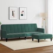 vidaXL Bäddsoffa 2-sits med fotpall mörkgrön sammet