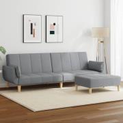 vidaXL Bäddsoffa 2-sits med fotpall ljusgrå tyg