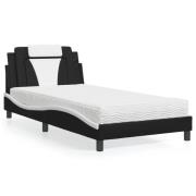 vidaXL Säng med madrass svart och vit 100x200 cm konstläder