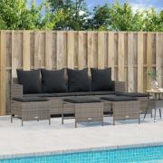 vidaXL Loungegrupp för trädgården med dynor 5 delar konstrotting grå