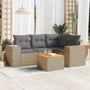 vidaXL Soffgrupp för trädgården med dynor 5 delar beige konstrotting