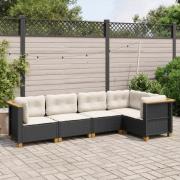 vidaXL Loungegrupp för trädgården med dynor 5 delar svart konstrotting