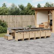 vidaXL Matgrupp för trädgården med dynor 17delar mixbeige konstrotting
