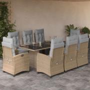 vidaXL Matgrupp för trädgården med dynor 9 delar mixbeige konstrotting