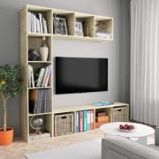 vidaXL Bokhylla/TV-bänk 3 delar set sonoma-ek 180x30x180 cm