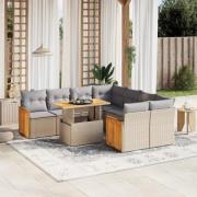 vidaXL Soffgrupp för trädgården med dynor 9 delar beige konstrotting
