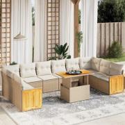 vidaXL Loungegrupp för trädgården m. dynor 11 delar beige konstrotting