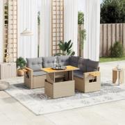 vidaXL Soffgrupp för trädgården med dynor 6 delar beige konstrotting