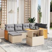 vidaXL Matgrupp för trädgården med dynor 7 delar beige konstrotting
