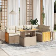 vidaXL Soffgrupp för trädgården med dynor 6 delar beige konstrotting