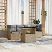 vidaXL Soffgrupp för trädgården med dynor 5 delar beige konstrotting