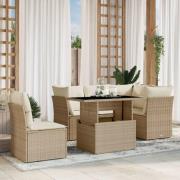 vidaXL Soffgrupp för trädgården med dynor 6 delar beige konstrotting