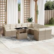vidaXL Loungegrupp för trädgården m. dynor 11 delar beige konstrotting