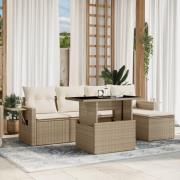 vidaXL Soffgrupp för trädgården med dynor 6 delar beige konstrotting