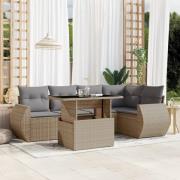 vidaXL Soffgrupp för trädgården med dynor 6 delar beige konstrotting