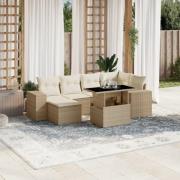 vidaXL Matgrupp för trädgården med dynor 7 delar beige konstrotting
