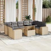 vidaXL Soffgrupp för trädgård med dynor 10 delar beige konstrotting