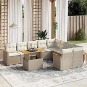 vidaXL Soffgrupp för trädgård med dynor 10 delar beige konstrotting