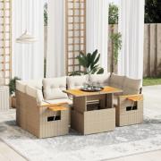 vidaXL Matgrupp för trädgården med dynor 7 delar beige konstrotting