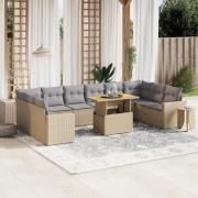 vidaXL Loungegrupp för trädgården m. dynor 11 delar beige konstrotting