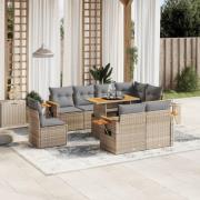 vidaXL Soffgrupp för trädgården med dynor 9 delar beige konstrotting