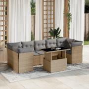 vidaXL Matgrupp för trädgården med dynor 8 delar beige konstrotting
