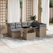 vidaXL Matgrupp för trädgården med dynor 8 delar beige konstrotting