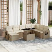 vidaXL Soffgrupp för trädgården med dynor 9 delar beige konstrotting
