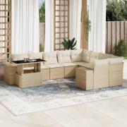 vidaXL Soffgrupp för trädgård med dynor 10 delar beige konstrotting