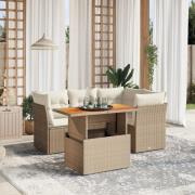 vidaXL Soffgrupp för trädgården med dynor 5 delar beige konstrotting