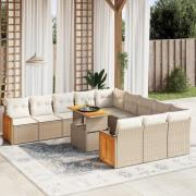 vidaXL Loungegrupp för trädgården m. dynor 11 delar beige konstrotting